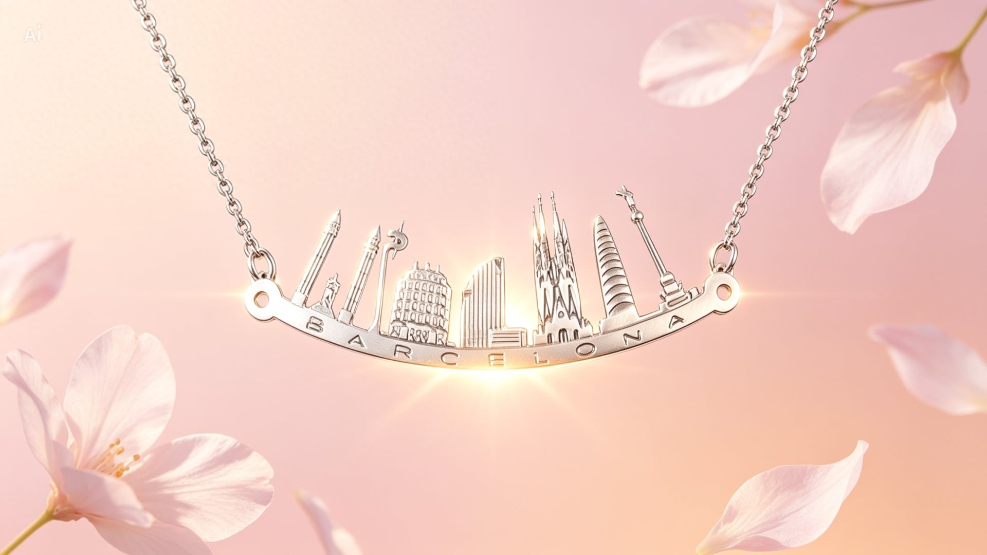 Colgante Skyline de Barcelona en Plata de Ley