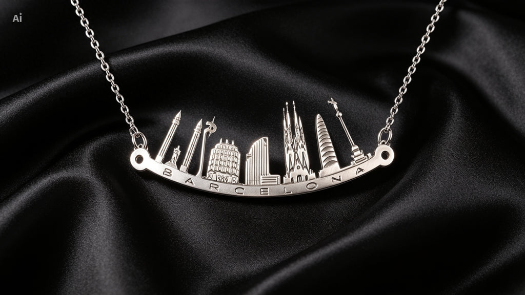 Colgante Skyline de Barcelona en Plata de Ley