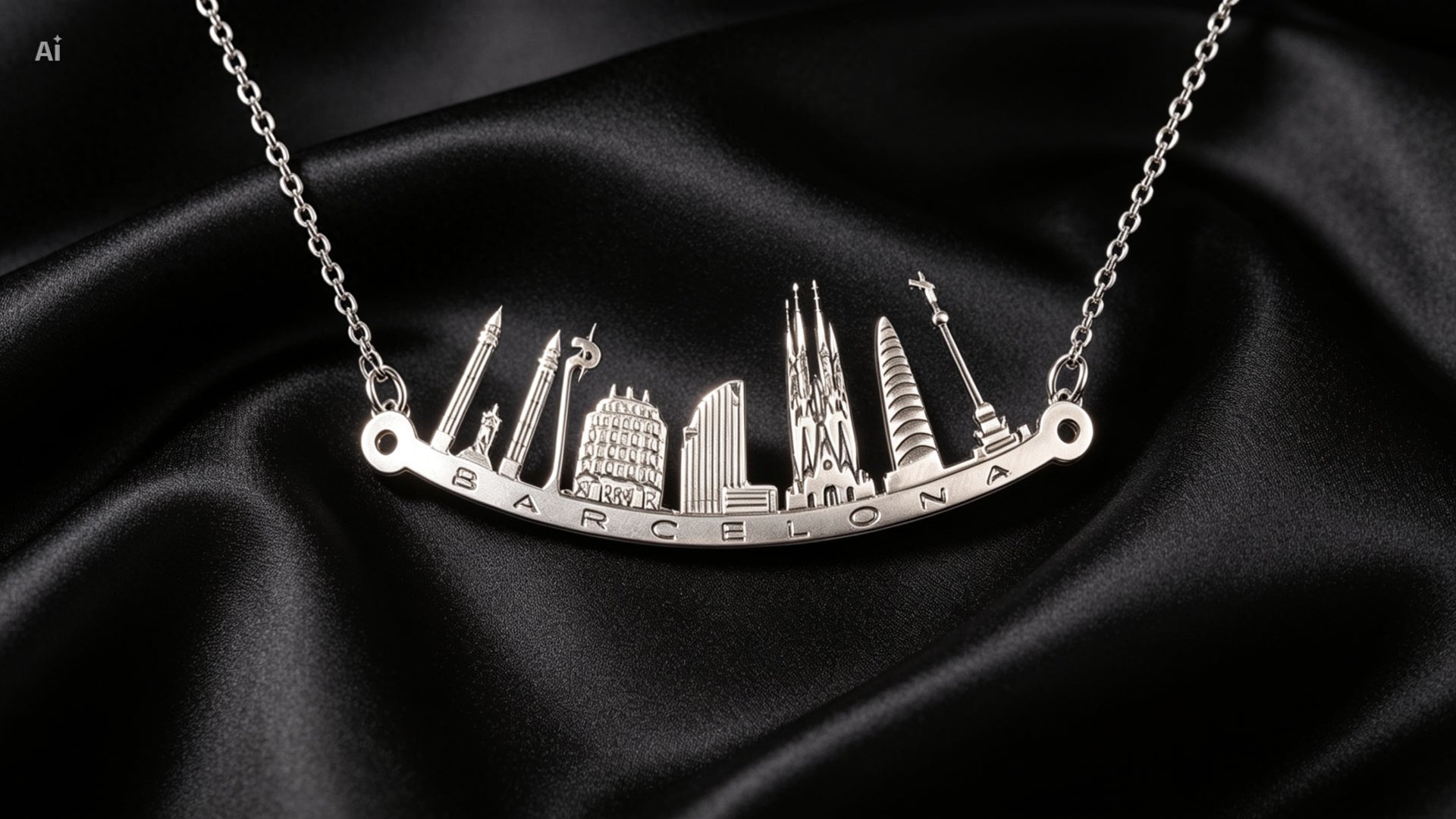 Colgante Skyline de Barcelona en Plata de Ley