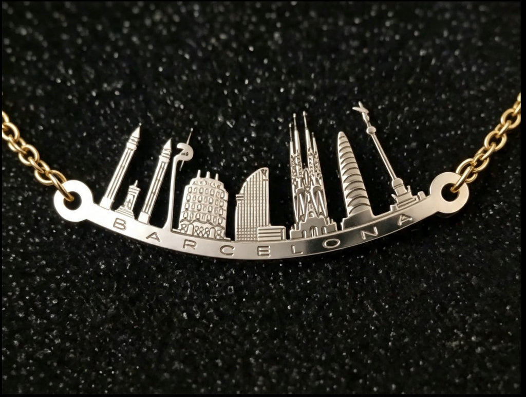 Barcelona Skyline Sterling Silver Pendant