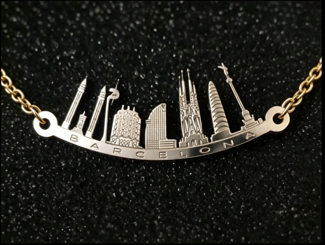 Barcelona Skyline Sterling Silver Pendant