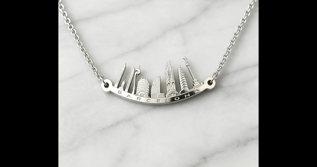 Barcelona Skyline Sterling Silver Pendant