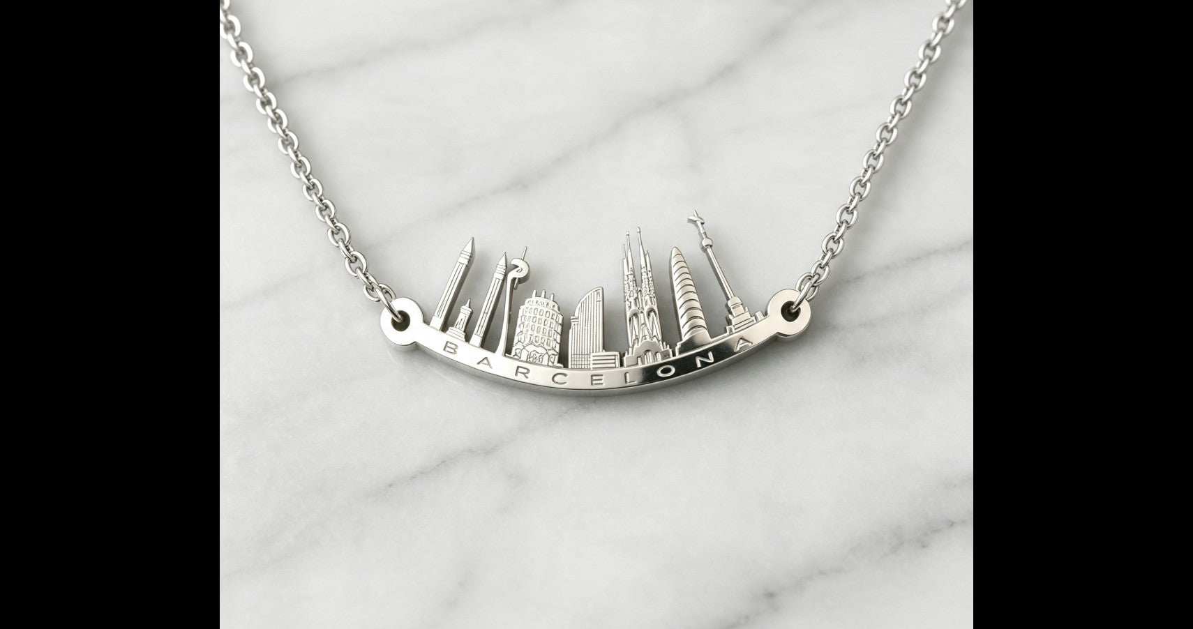 Barcelona Skyline Sterling Silver Pendant