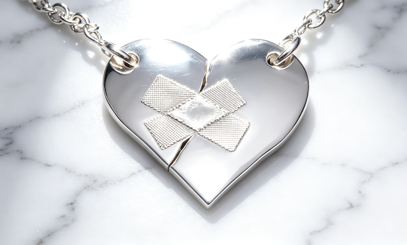 Steling Silver Wounded Heart Pendant Necklace
