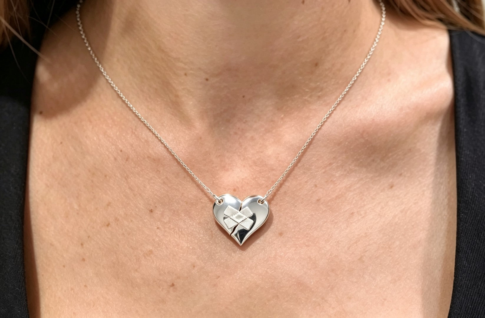 Steling Silver Wounded Heart Pendant Necklace