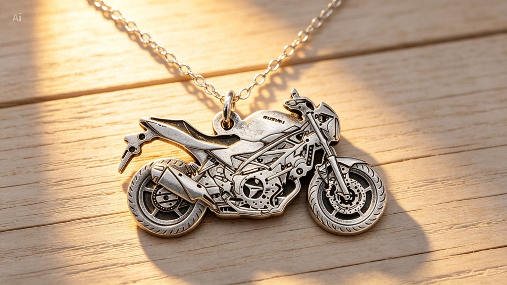 Colgante de plata esterlina con diseño de motocicleta personalizada.