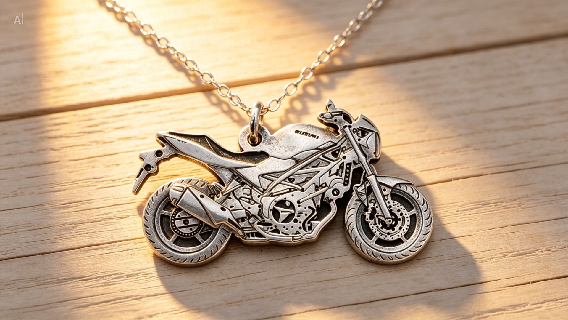 Colgante de plata esterlina con diseño de motocicleta personalizada.