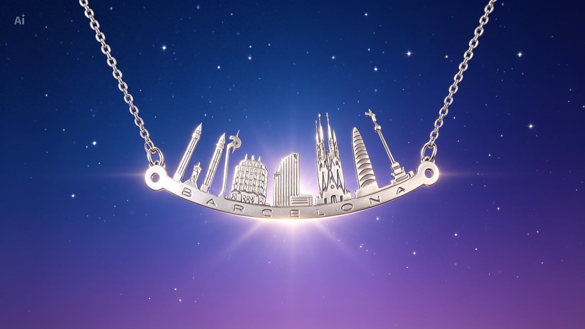Colgante Skyline de Barcelona en Plata de Ley