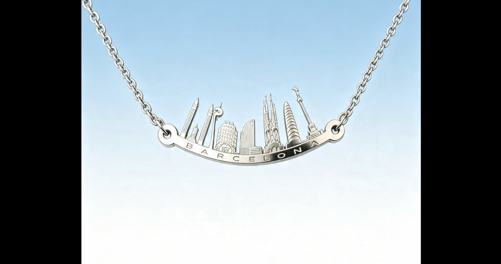 Barcelona Skyline Sterling Silver Pendant
