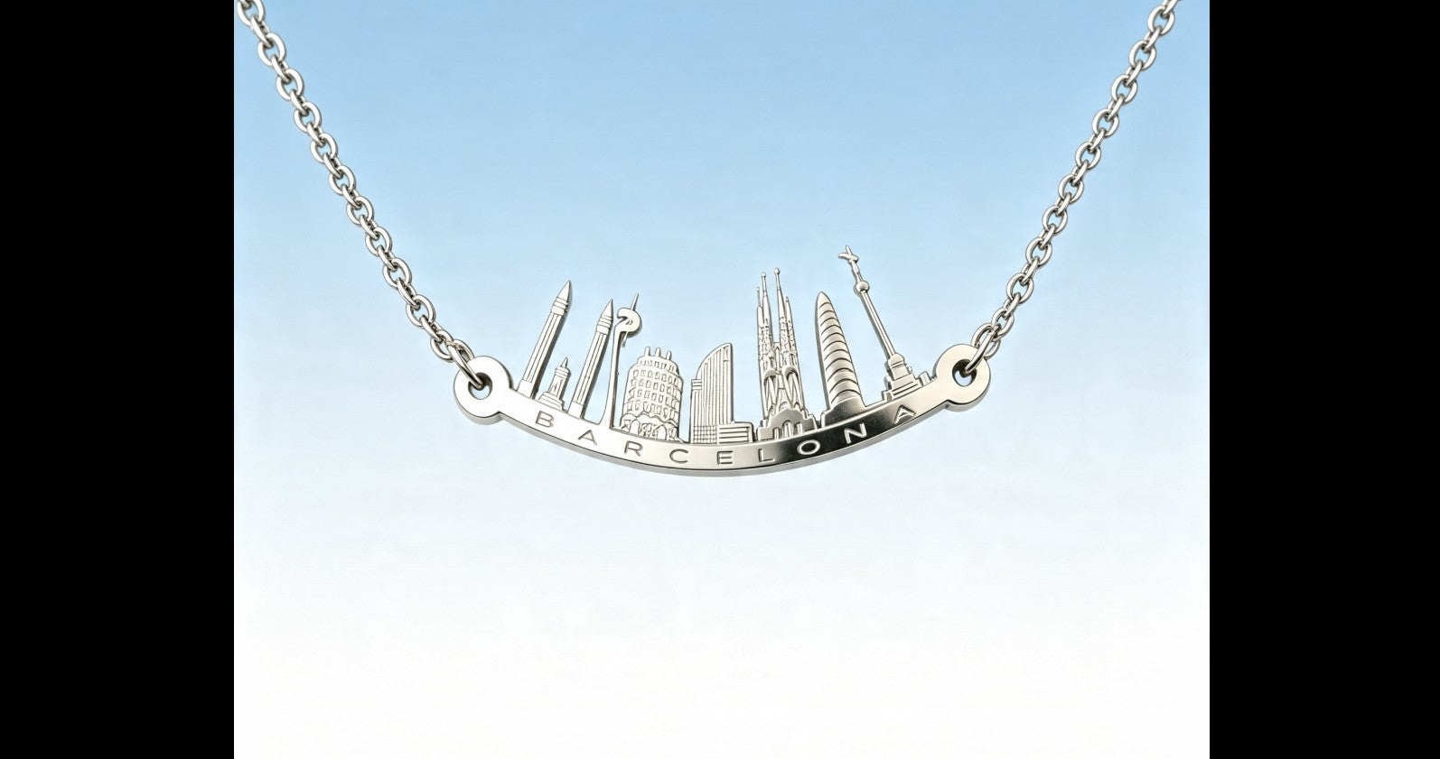 Barcelona Skyline Sterling Silver Pendant
