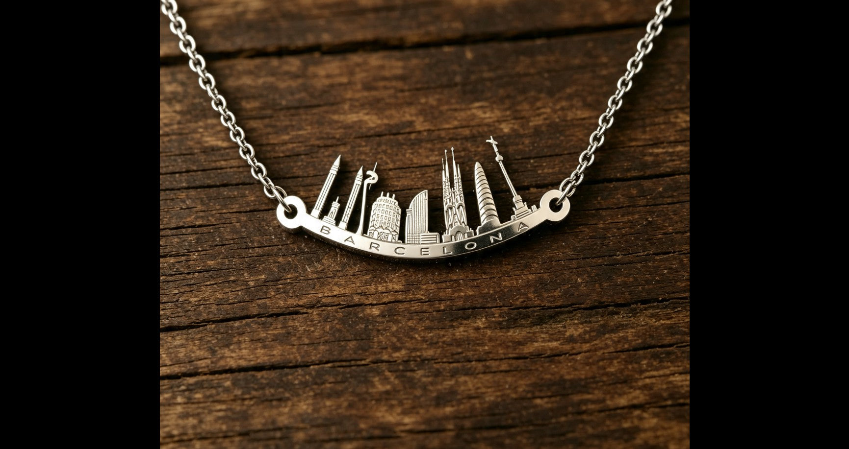 Barcelona Skyline Sterling Silver Pendant