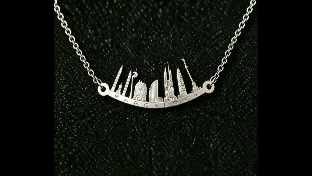 Barcelona Skyline Sterling Silver Pendant