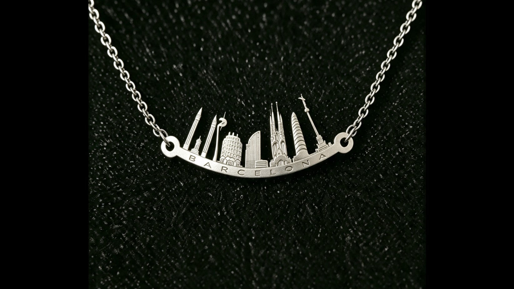 Barcelona Skyline Sterling Silver Pendant