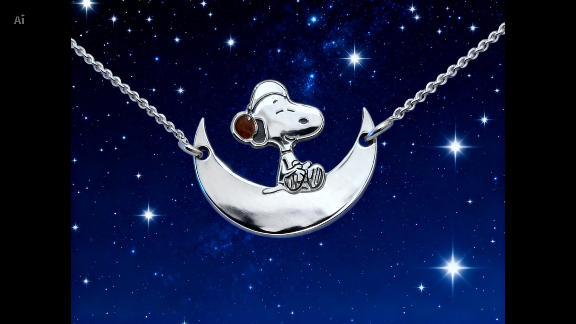 Colgante Snoopy en la Luna de Plata y Esmalte